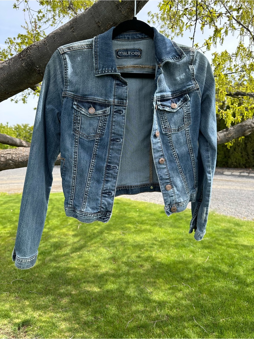 Maurices Blue Distressed Denim Jacket